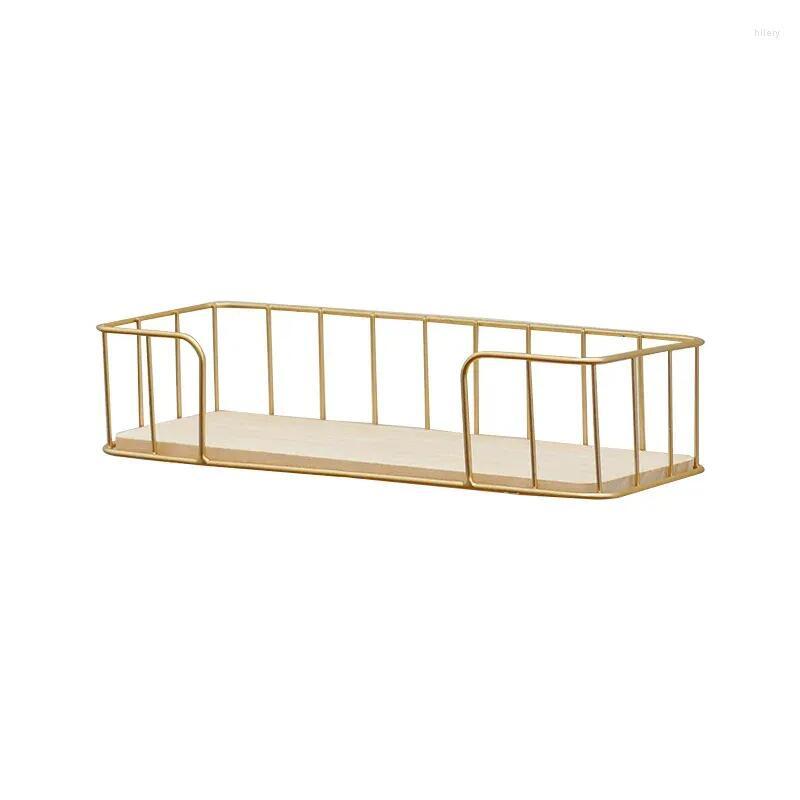 Decorative Plates Wall Mounted Floating Fence Gold Shelves With Wooden Floor For Simplicity Storage And Display Household Items