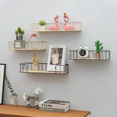 Decorative Plates Wall Mounted Floating Fence Gold Shelves With Wooden Floor For Simplicity Storage And Display Household Items