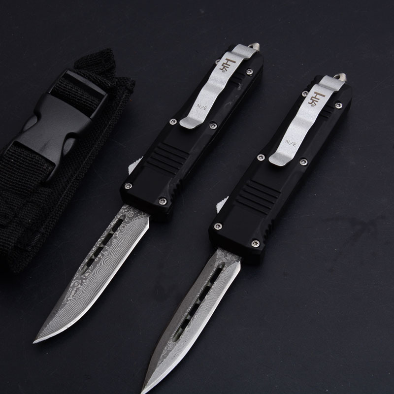 Benchmade C07 HK AUTO OTF Knife 2.83" Damascus Double Edge Blade, Zinc Aluminum Alloy Handles