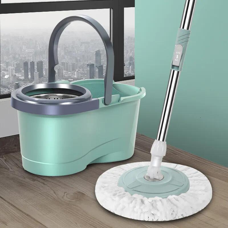 Mops Mop set thickened dual drive green mop bucket rotating metal mop household items hand washing dry and wet cleaning equipment