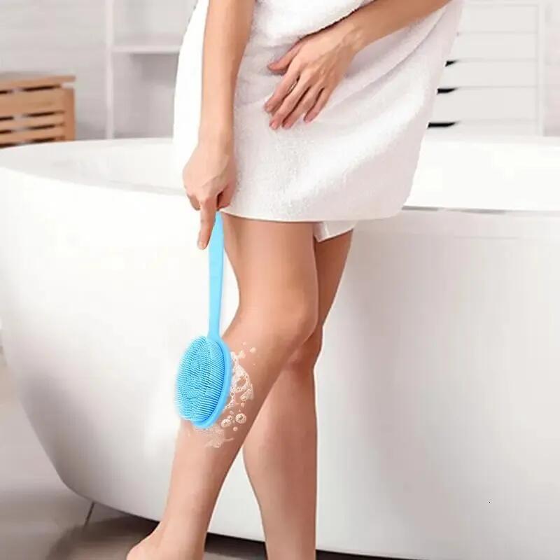 Bathroom brush body shower brush silicone body washer mild back washer with handle shower brush for household items