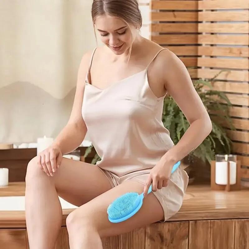Bathroom brush body shower brush silicone body washer mild back washer with handle shower brush for household items