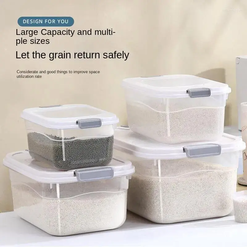 Transparent Rice Bucket Storage Bottles Transparent Plastic Rice Bucket Flour Containers ...