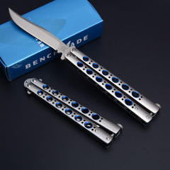 Benchmade Balisong Butterfly Folding Knife 3.74" 440C Plain Blade, Blue Hole Stainless steel Handles - BM43