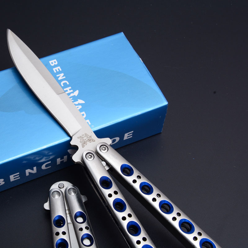 Benchmade Balisong Butterfly Folding Knife 3.74" 440C Plain Blade, Blue Hole Stainless steel Handles - BM42