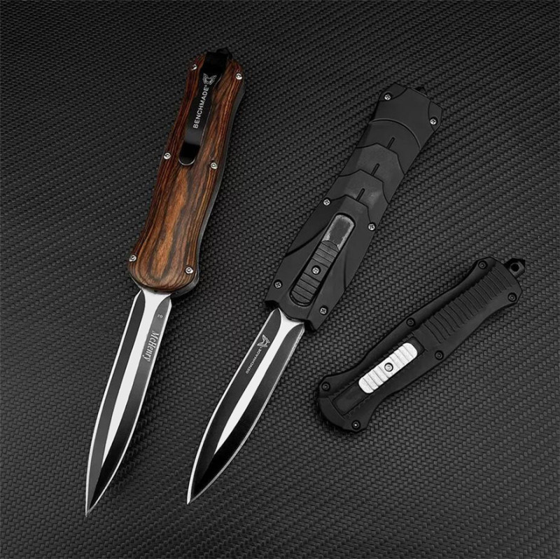 Benchmade 3300 Infidel Dagger AUTO OTF Knife 3.81" D2 Black Double Edge Blade, Wood Handles-A016