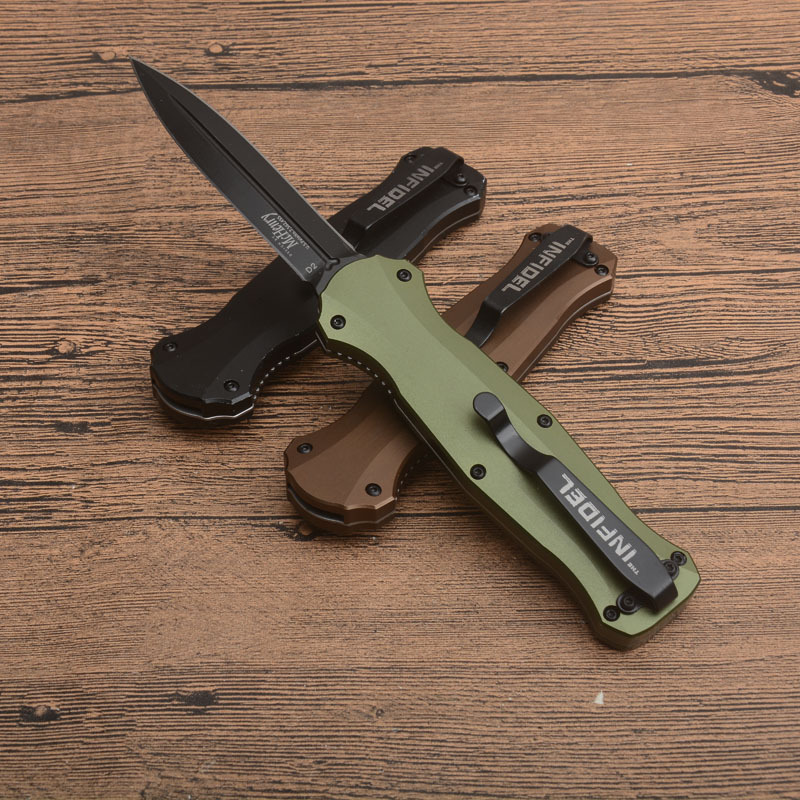 Benchmade 3300BK Infidel Dagger AUTO OTF Knife 3.85" D2 Black Double Edge Blade, Aluminum Alloy Handles