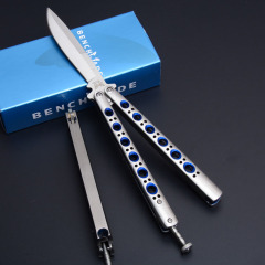 Benchmade Balisong Butterfly Folding Knife 3.74" 440C Plain Blade, Blue Hole Stainless steel Handles - BM42