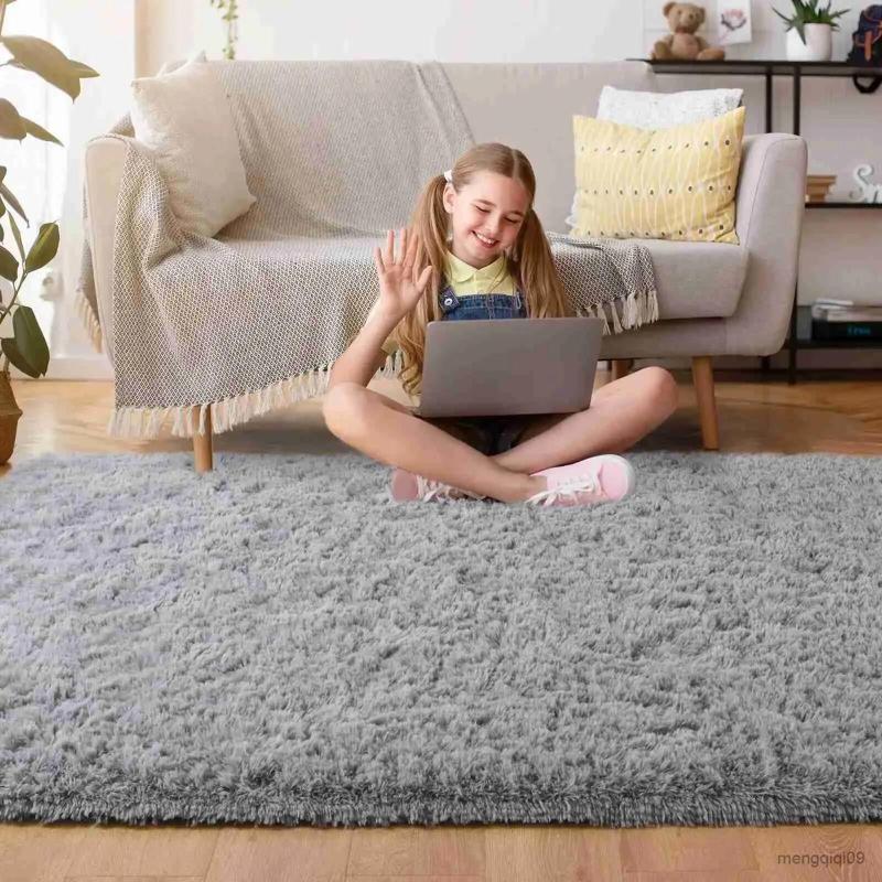 Carpet Gray Carpet for Living Room Plush Rug Bed Room Floor Fluffy Mats Anti-slip Home Decor Rugs Soft Velvet Carpets Kids Room Blanket