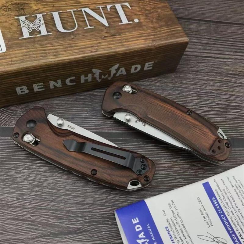 Benchmade 15031 Hunt North Fork AXIS Folding Knife 2.95" S30V Satin Plain Blade, Stabilized Wood Handles