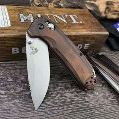 Benchmade 15031 Hunt North Fork AXIS Folding Knife 2.95" S30V Satin Plain Blade, Stabilized Wood Handles