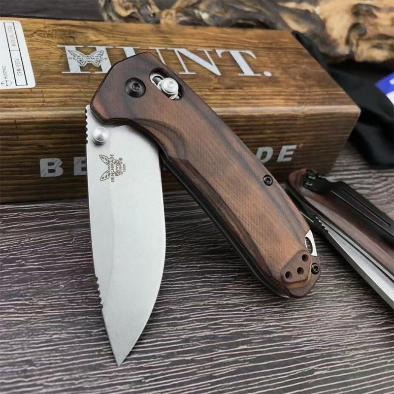 Benchmade 15031 Hunt North Fork AXIS Folding Knife 2.95" S30V Satin Plain Blade, Stabilized Wood Handles