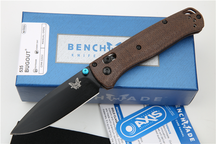 Benchmade 535-3 Bugout AXIS Folding Knife 3.07" S30V Satin Plain Blade, Flax Handles