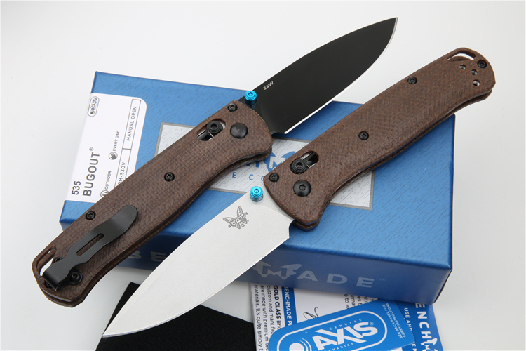 Benchmade 535-3 Bugout AXIS Folding Knife 3.07" S30V Satin Plain Blade, Flax Handles