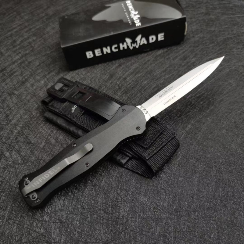 Benchmade 3300BK Infidel Dagger AUTO OTF Knife 3.85" D2 Black Double Edge Blade, Aviation Aluminum Handles
