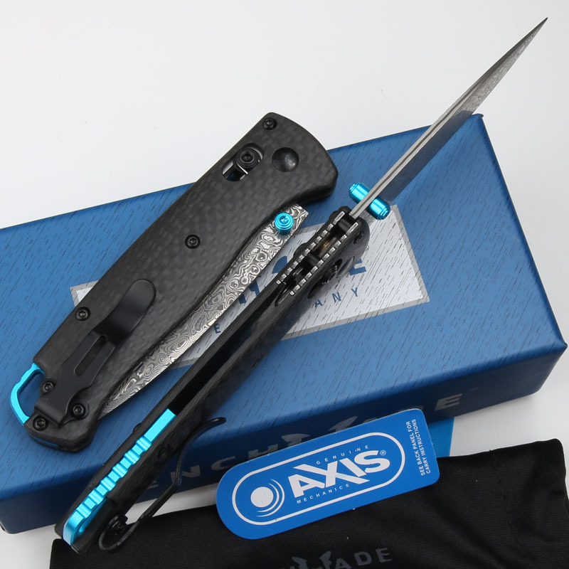 Benchmade 535 Bugout AXIS Folding Knife 3.07" Damascus Satin Plain Blade, Carbon Fiber Handles