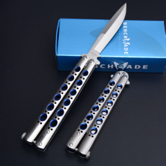 Benchmade Balisong Butterfly Folding Knife 3.74" 440C Plain Blade, Blue Hole Stainless steel Handles - BM42