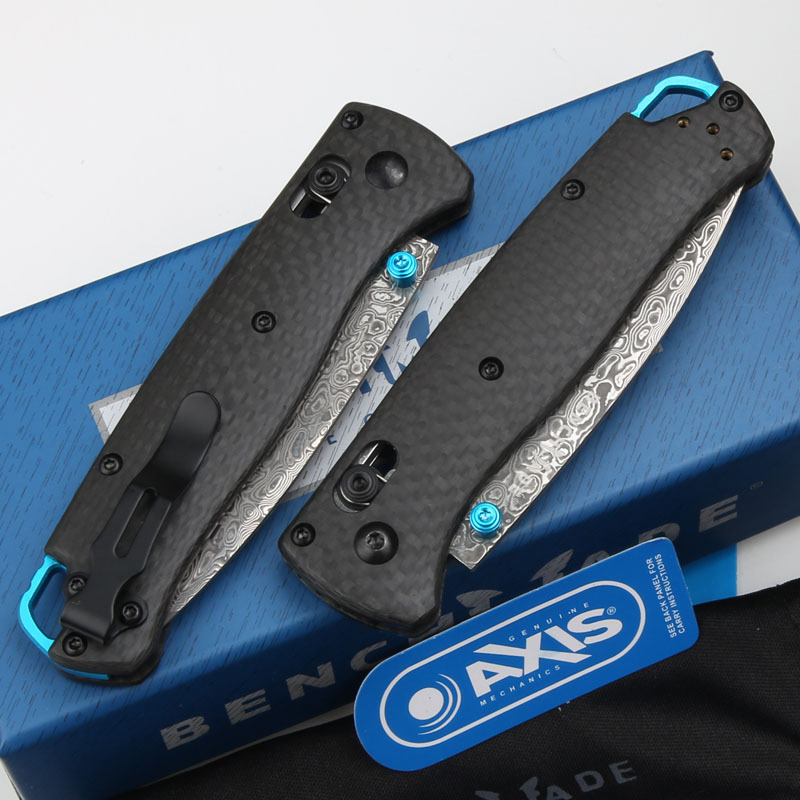 Benchmade 535 Bugout AXIS Folding Knife 3.07" Damascus Satin Plain Blade, Carbon Fiber Handles