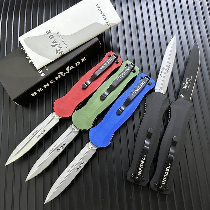 Benchmade 3300BK Infidel Dagger AUTO OTF Knife 3.85" D2 Black Double Edge Blade, Aviation Aluminum Handles