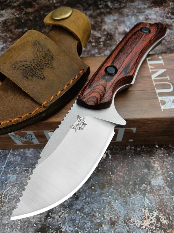 Benchmade 15017 Hunt Hidden Canyon Hunter Fixed Blade Knife 2.44" S30V Drop Point, Red Wood Handles - 15017-1