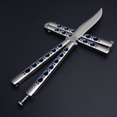 Benchmade Balisong Butterfly Folding Knife 3.74" 440C Plain Blade, Blue Hole Stainless steel Handles - BM43