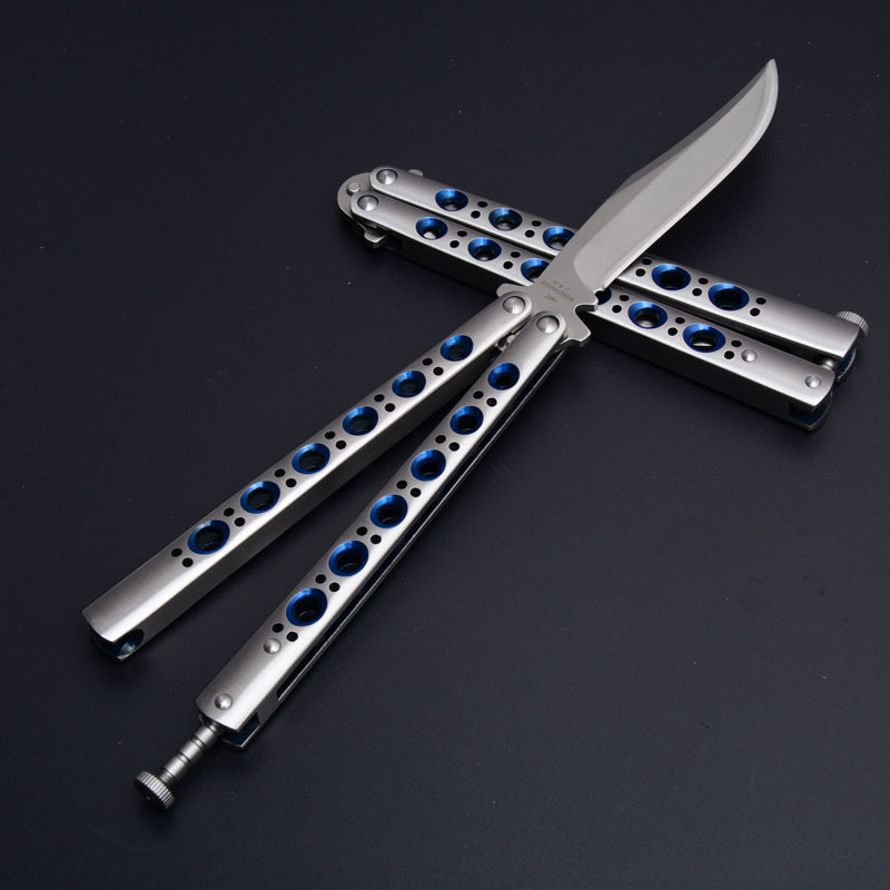 Benchmade Balisong Butterfly Folding Knife 3.74" 440C Plain Blade, Blue Hole Stainless steel Handles - BM43