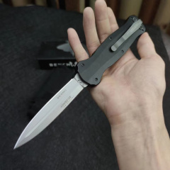 Benchmade 3300BK Infidel Dagger AUTO OTF Knife 3.85" D2 Black Double Edge Blade, Aviation Aluminum Handles