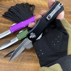 Microtech Hera OTF AUTO Knife 2.79" D2 Double Edge Serrated Blade, Aviation Aluminum Handles