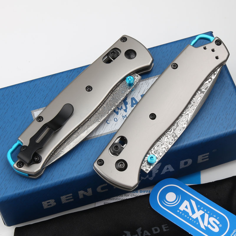 Benchmade 535 Bugout AXIS Folding Knife 3.07" Damascus Satin Plain Blade, TC4 Handles