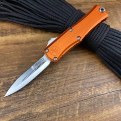 Microtech Hera OTF AUTO Knife 2.79" D2 Double Edge Serrated Blade, Aviation Aluminum Handles