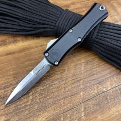 Microtech Hera OTF AUTO Knife 2.79" D2 Double Edge Serrated Blade, Aviation Aluminum Handles