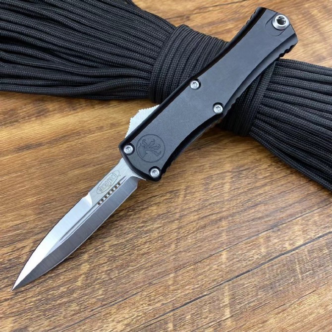 Microtech Hera OTF AUTO Knife 2.79" D2 Double Edge Serrated Blade, Aviation Aluminum Handles