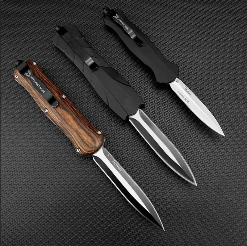 Benchmade 3300 Infidel Dagger AUTO OTF Knife 3.81" D2 Black Double Edge Blade, Wood Handles-A016