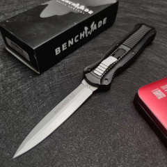 Benchmade 3300BK Infidel Dagger AUTO OTF Knife 3.85" D2 Black Double Edge Blade, Aviation Aluminum Handles