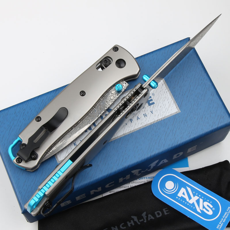 Benchmade 535 Bugout AXIS Folding Knife 3.07" Damascus Satin Plain Blade, TC4 Handles
