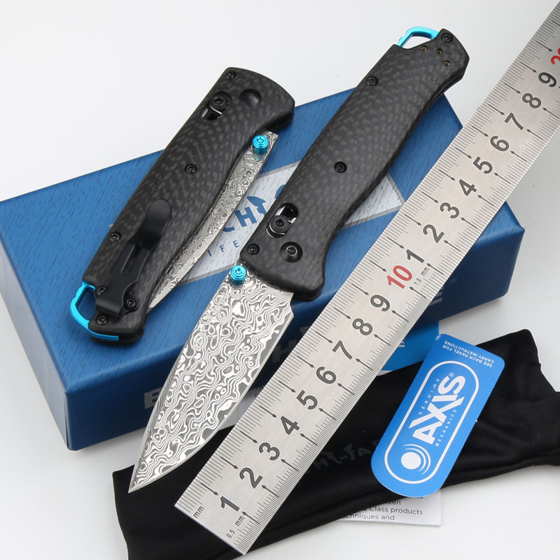 Benchmade 535 Bugout AXIS Folding Knife 3.07" Damascus Satin Plain Blade, Carbon Fiber Handles