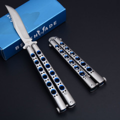 Benchmade Balisong Butterfly Folding Knife 3.74" 440C Plain Blade, Blue Hole Stainless steel Handles - BM43