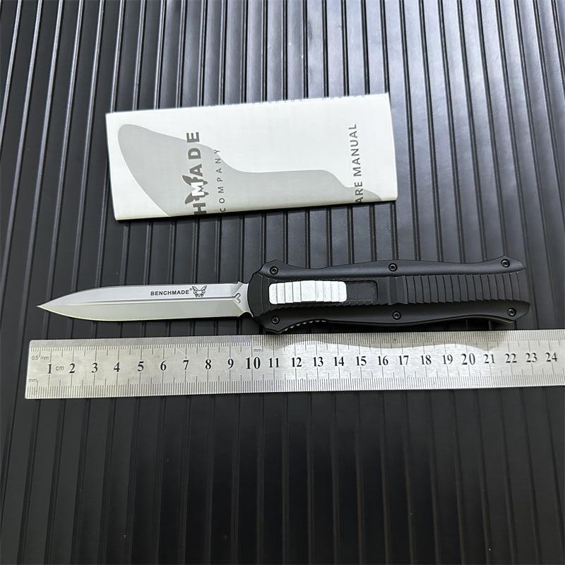 Benchmade 3300BK Infidel Dagger AUTO OTF Knife 3.85" D2 Black Double Edge Blade, Aviation Aluminum Handles