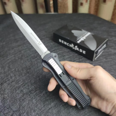 Benchmade 3300BK Infidel Dagger AUTO OTF Knife 3.85" D2 Black Double Edge Blade, Aviation Aluminum Handles