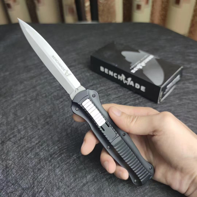 Benchmade 3300BK Infidel Dagger AUTO OTF Knife 3.85" D2 Black Double Edge Blade, Aviation Aluminum Handles