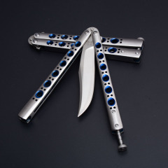 Benchmade Balisong Butterfly Folding Knife 3.74" 440C Plain Blade, Blue Hole Stainless steel Handles - BM43