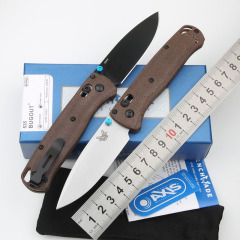 Benchmade 535-3 Bugout AXIS Folding Knife 3.07" S30V Satin Plain Blade, Flax Handles