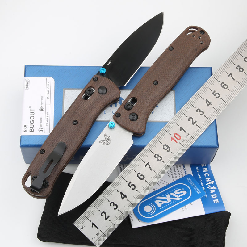 Benchmade 535-3 Bugout AXIS Folding Knife 3.07" S30V Satin Plain Blade, Flax Handles