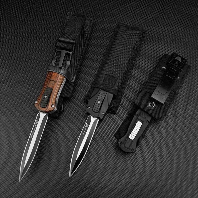 Benchmade 3300 Infidel Dagger AUTO OTF Knife 3.81" D2 Black Double Edge Blade, Wood Handles-A016