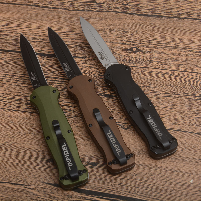 Benchmade 3300BK Infidel Dagger AUTO OTF Knife 3.85" D2 Black Double Edge Blade, Aluminum Alloy Handles