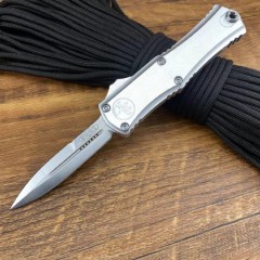 Microtech Hera OTF AUTO Knife 2.79" D2 Double Edge Serrated Blade, Aviation Aluminum Handles