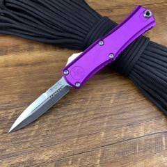 Microtech Hera OTF AUTO Knife 2.79" D2 Double Edge Serrated Blade, Aviation Aluminum Handles