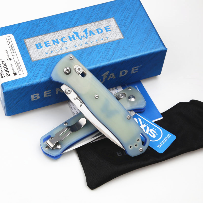 Benchmade 535-3 Bugout AXIS Folding Knife 3.14" S30V Satin Plain Blade, G10 Handles
