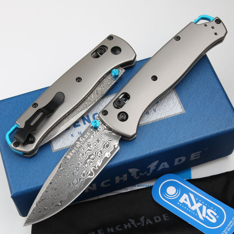 Benchmade 535 Bugout AXIS Folding Knife 3.07" Damascus Satin Plain Blade, TC4 Handles