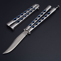 Benchmade Balisong Butterfly Folding Knife 3.74" 440C Plain Blade, Blue Hole Stainless steel Handles - BM43
